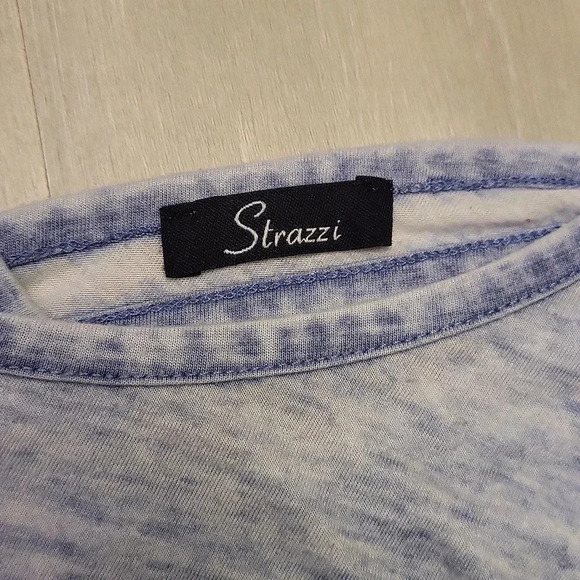 🛍Strazzi Crossed Back Short Sleeve Blue‎ Top Womens Size Medium - Picture 4 of 7